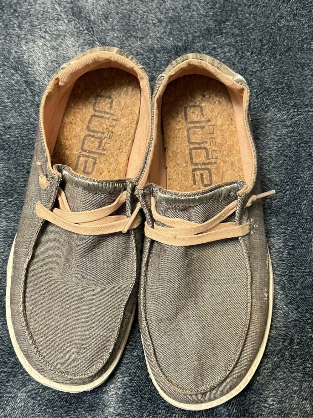 Hey Dude Gray Canvas Slip-On Loafers with Tan Aztec Accents